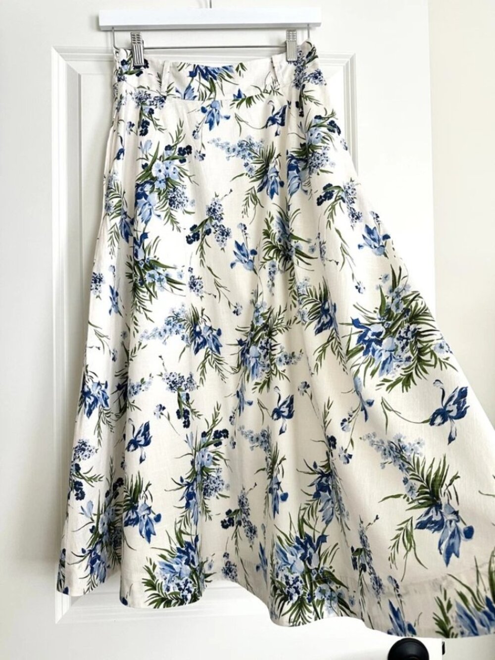 VERONICA BEARD Arwen White Blue Floral Cotton Midi Skirt Size 2 - Picture 7 of 9